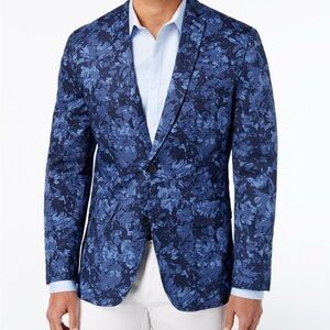 INC International Concepts Slim Fit Cotton Floral Print Sport Coat Jacket Blazer